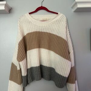 moon & madison Cream and Brown Crew Neck Sweater